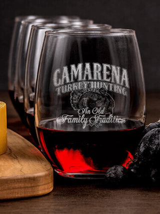 Turkey Hunting Family Tradition : Cheese Board Wine Glass Gift Sets - Engraved