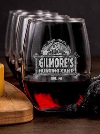 Vintage Hunting Camp : Cheese Board Wine Glass Gift Sets - Engraved