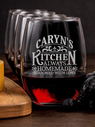 Vintage Kitchen : Cheese Board Wine Glass Gift Sets - Engraved