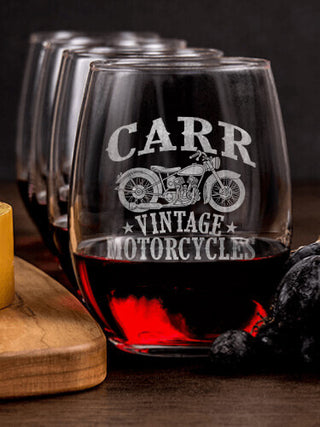 Vintage Motorcycles : Cheese Board Wine Glass Gift Sets - Engraved