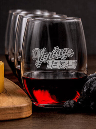 Vintage : Cheese Board Wine Glass Gift Sets - Engraved