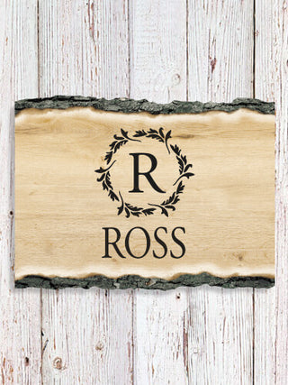 Wreath Monogram : Faux Sliced Log Plaque