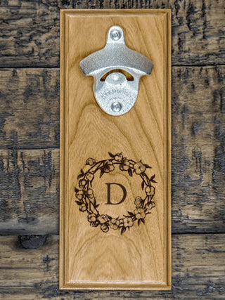 Cotton Wreath Monogram : Bottle Openers - Engraved