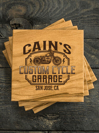 Custom Cycle Garage BP : Coasters - Engraved