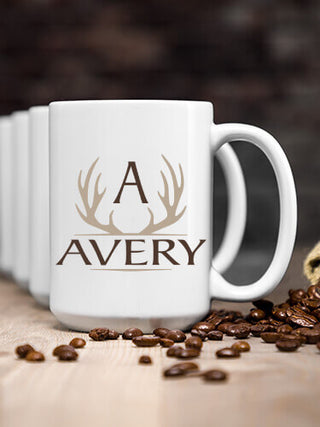 Antler Monogram : Ceramic Coffee Mugs