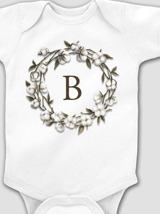 Cotton Wreath Monogram : Printed Baby Bodysuits