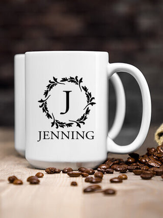 Wreath Monogram : Ceramic Coffee Mugs