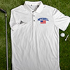 American Varsity White Embroidered Adidas Polo Shirt ALT1 Thumbnail