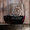 Wreath Monogram Clear Stemless Wine Glass - Engraved (set of 4) ALT1 Thumbnail