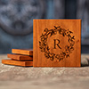 Cotton Wreath Monogram Natural Cherry Cherry Wood Coaster - Engraved (set of 4) ALT1 Thumbnail