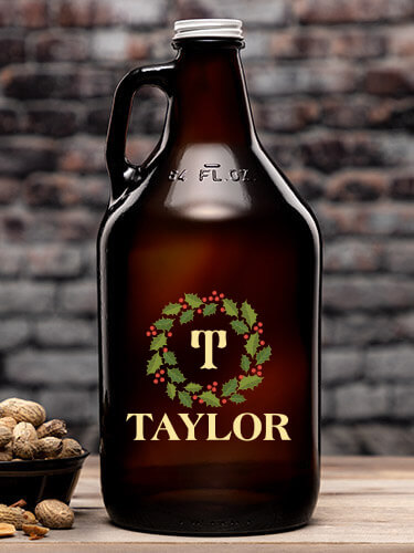 Christmas Monogram Amber Color Printed Growler