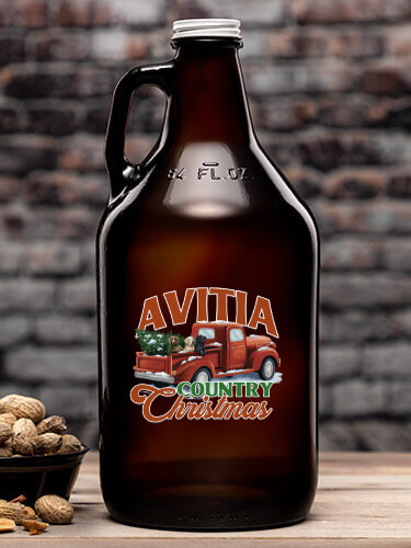 Country Christmas Amber Color Printed Growler