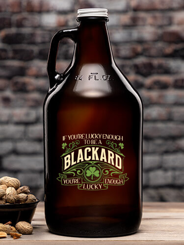 Lucky Enough Amber Color Printed Growler