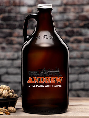 Still Plays With Trains Amber Color Printed Growler