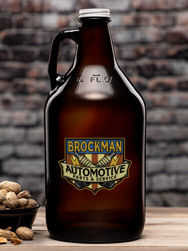 Vintage Automotive Amber Color Printed Growler