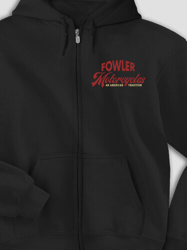 American Motorcycle Tradition Black Embroidered Zippered Hooded Sweatshirt