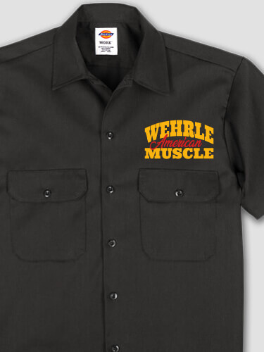 American Muscle Car Black Embroidered Work Shirt