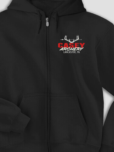 Archery Black Embroidered Zippered Hooded Sweatshirt