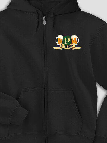 Beer Coat Of Arms Black Embroidered Zippered Hooded Sweatshirt