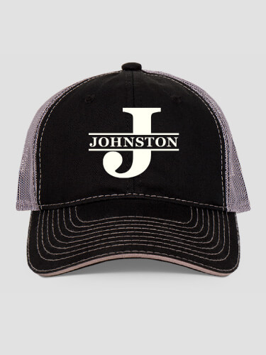 Family Monogram Black/Charcoal Embroidered Trucker Hat