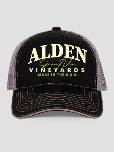 Grand Vineyards Black/Charcoal Embroidered Trucker Hat