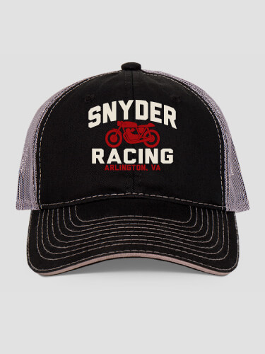 Motorcycle Racing Black/Charcoal Embroidered Trucker Hat