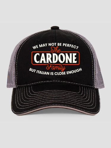 Perfectly Italian Black/Charcoal Embroidered Trucker Hat