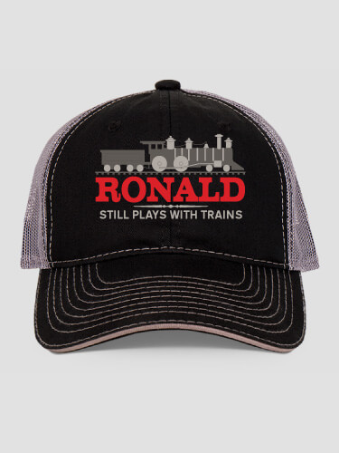 Still Plays With Trains Black/Charcoal Embroidered Trucker Hat