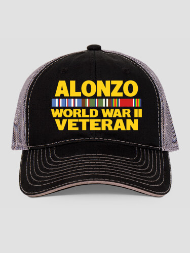 Black/Charcoal WW2 European Veteran Personalized embroidered-trucker-hat 
