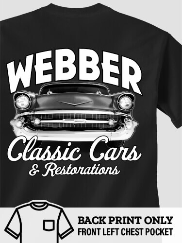 Classic Cars II Black Pocket Adult T-Shirt