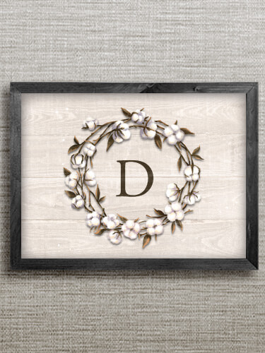 Cotton Wreath Monogram Black Framed Wall Art 16.5 x 12.5