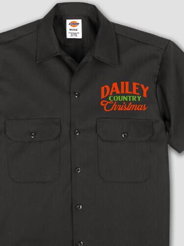 Country Christmas Black Embroidered Work Shirt