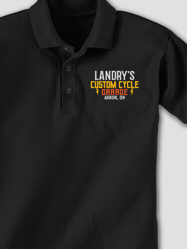 Custom Cycle Garage Black Embroidered Polo Shirt