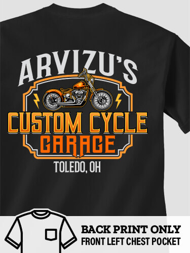 Custom Cycle Garage Black Pocket Adult T-Shirt