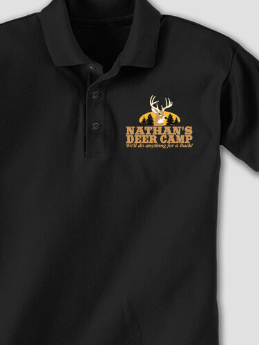 Deer Camp Black Embroidered Polo Shirt