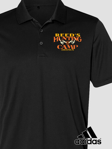 Deer Hunting Camp Black Embroidered Adidas Polo Shirt