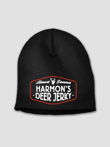 Deer Jerky Black Embroidered Beanie