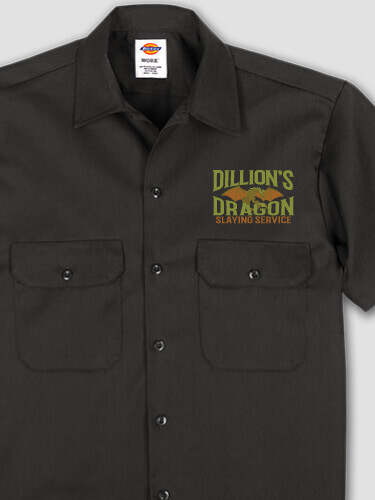 Dragon Slaying Black Embroidered Work Shirt