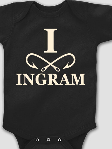 Fishing Monogram Black Baby Bodysuit