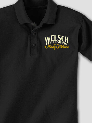 Fly Fishing Family Tradition Black Embroidered Polo Shirt