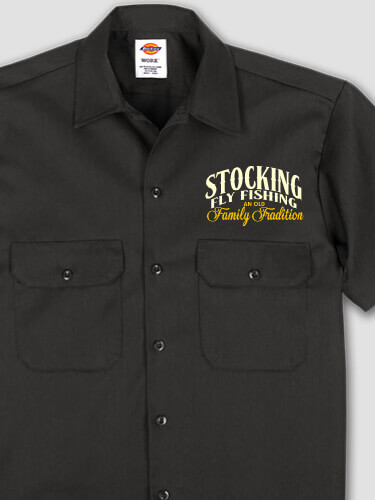 Fly Fishing Family Tradition Black Embroidered Work Shirt
