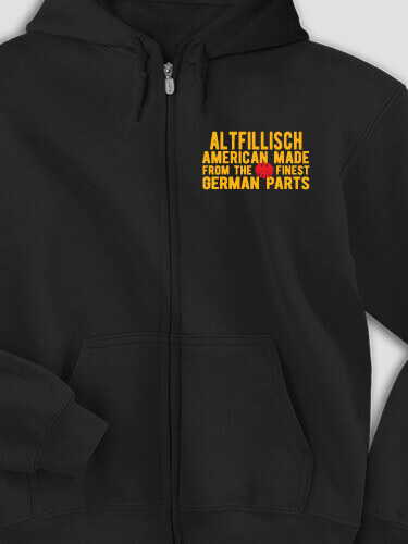 German Parts Black Embroidered Zippered Hooded Sweatshirt