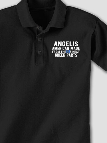 Greek Parts Black Embroidered Polo Shirt
