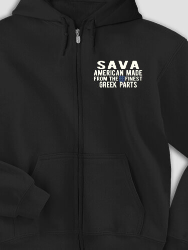 Greek Parts Black Embroidered Zippered Hooded Sweatshirt