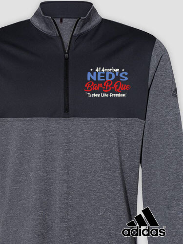 All American BBQ Black Heather/Graphite Embroidered Adidas Quarter-Zip Pullover