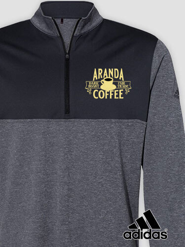 Coffee Black Heather/Graphite Embroidered Adidas Quarter-Zip Pullover