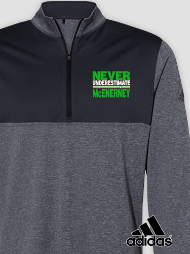 Never Underestimate Irish Black Heather/Graphite Embroidered Adidas Quarter-Zip Pullover