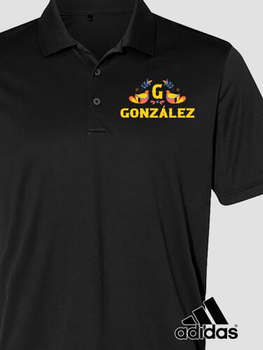 Hispanic Monogram Black Embroidered Adidas Polo Shirt