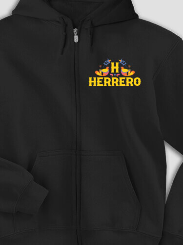 Hispanic Monogram Black Embroidered Zippered Hooded Sweatshirt