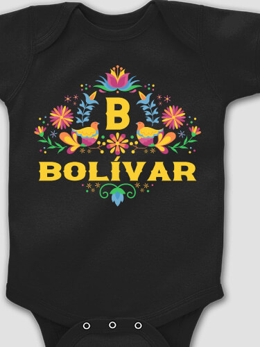 Hispanic Monogram Black Baby Bodysuit